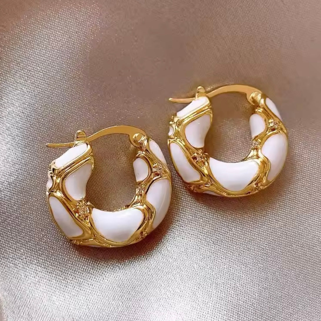GOLD AND WHITE HOOP EARRINGS
