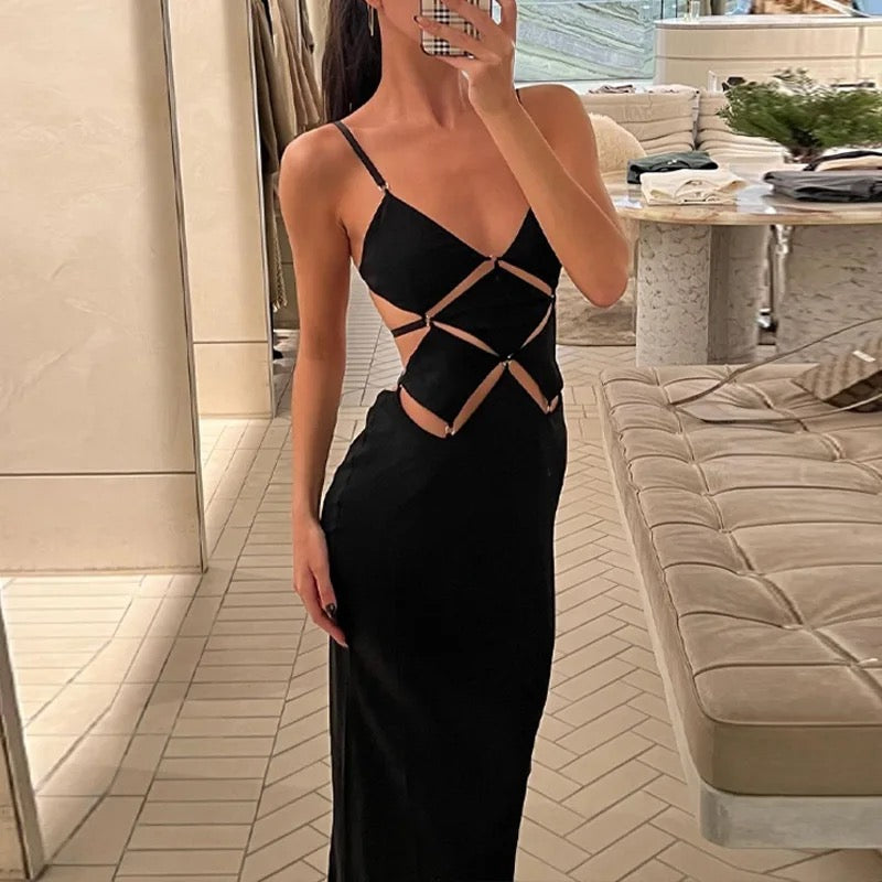 Black Cut Out Spaghetti Strap Maxi Dress