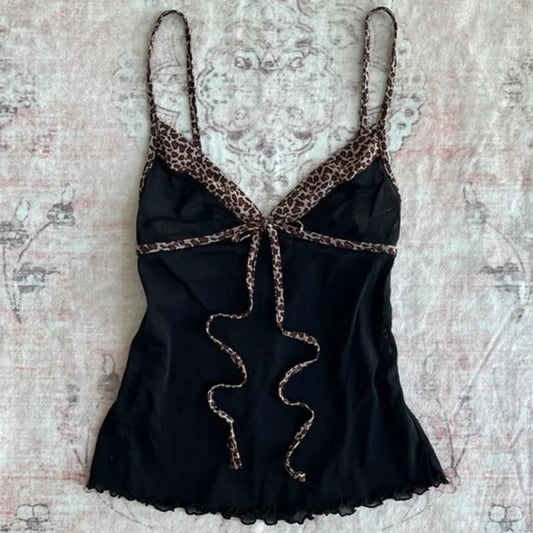 Black and Leopard Print Strappy Top