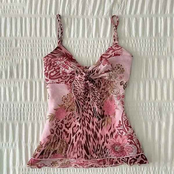 Pink Leopard Print Strappy Top