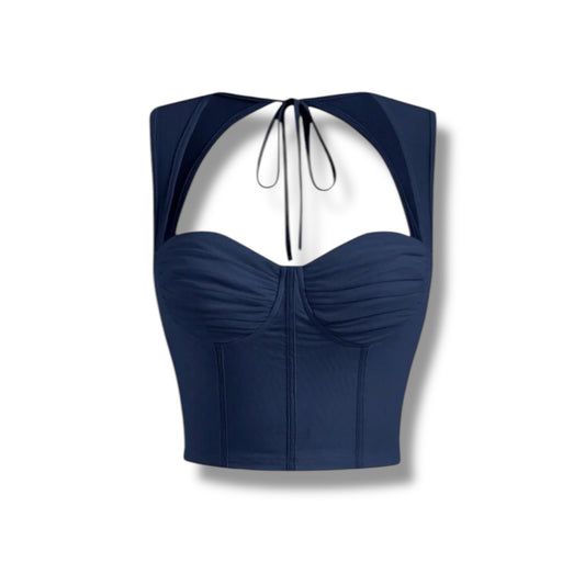 MIMI NAVY TIE BACK TOP