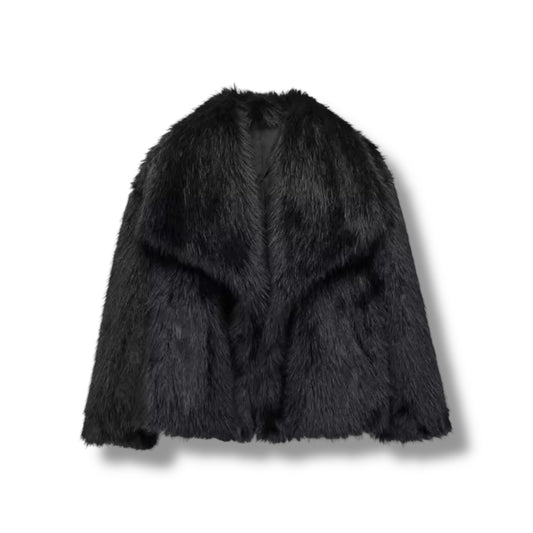 LILIA BLACK FAUX FUR COAT