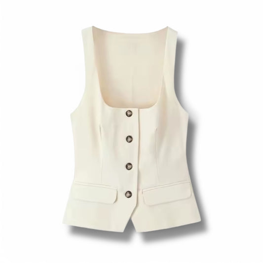 DEMI BEIGE BUTTON UP TOP