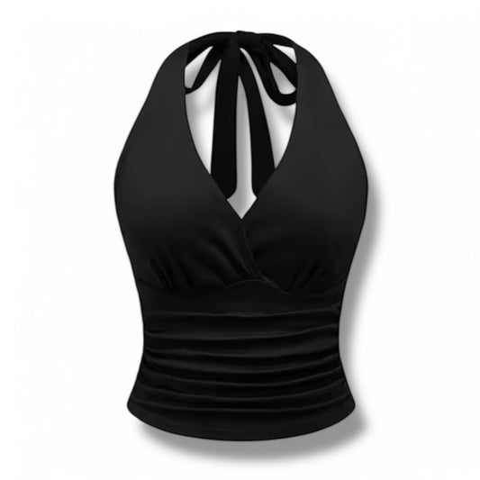 ARIA BLACK HALTER TIE TOP