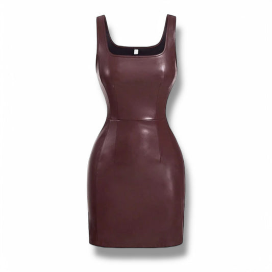 HENRIETTA BURGUNDY LEATHER MINI DRESS